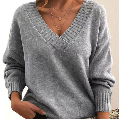 Warmer Winterpullover mit V-Ausschnitt für Damen