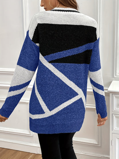 Modischer Color Block V-Ausschnitt Pullover