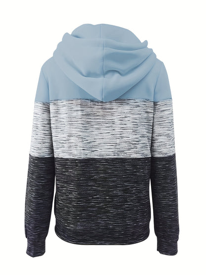 Colorblock Hoodie mit Reißverschluss Lässiges Damen Sweatshirt