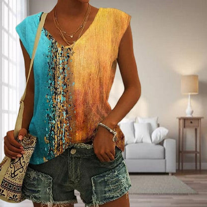 Ärmelloses Color Block Shirt im Boho-Stil