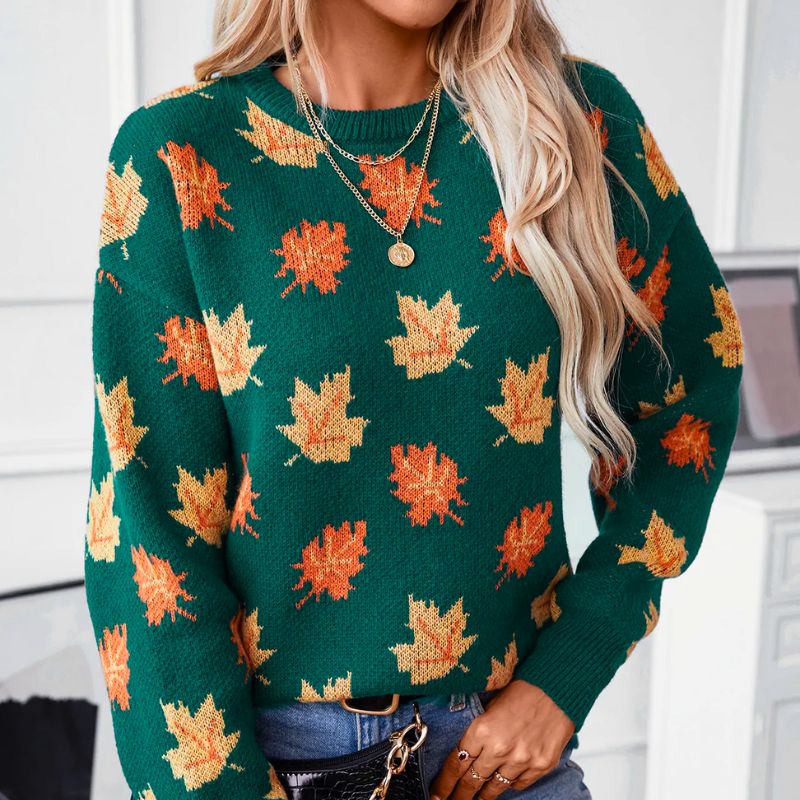 Trendiger Damen-Pullover mit gemütlichem Herbstblätter-Design