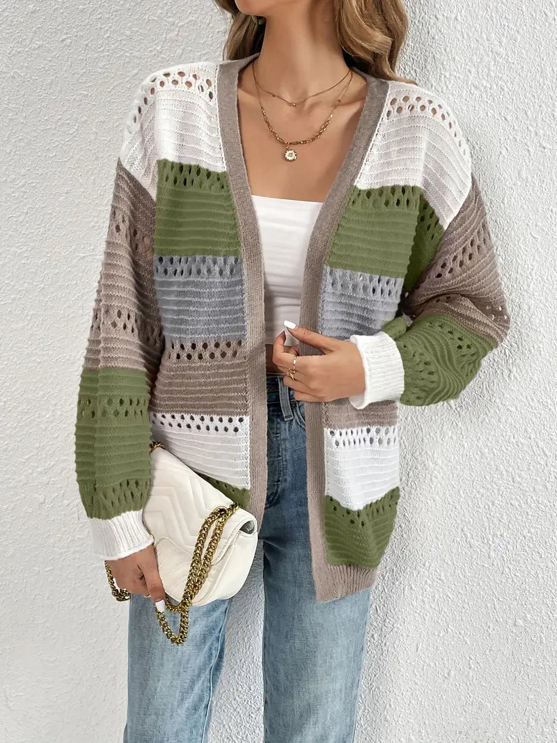 Stylische Farbblock-Strickjacke