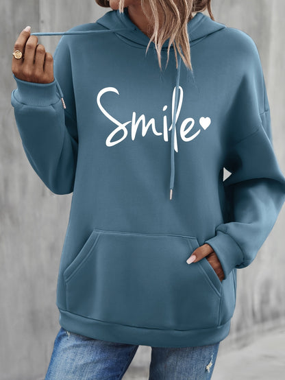 Schicker & gemütlicher Smile Print Hoodie mit Kordelzug für Frauen