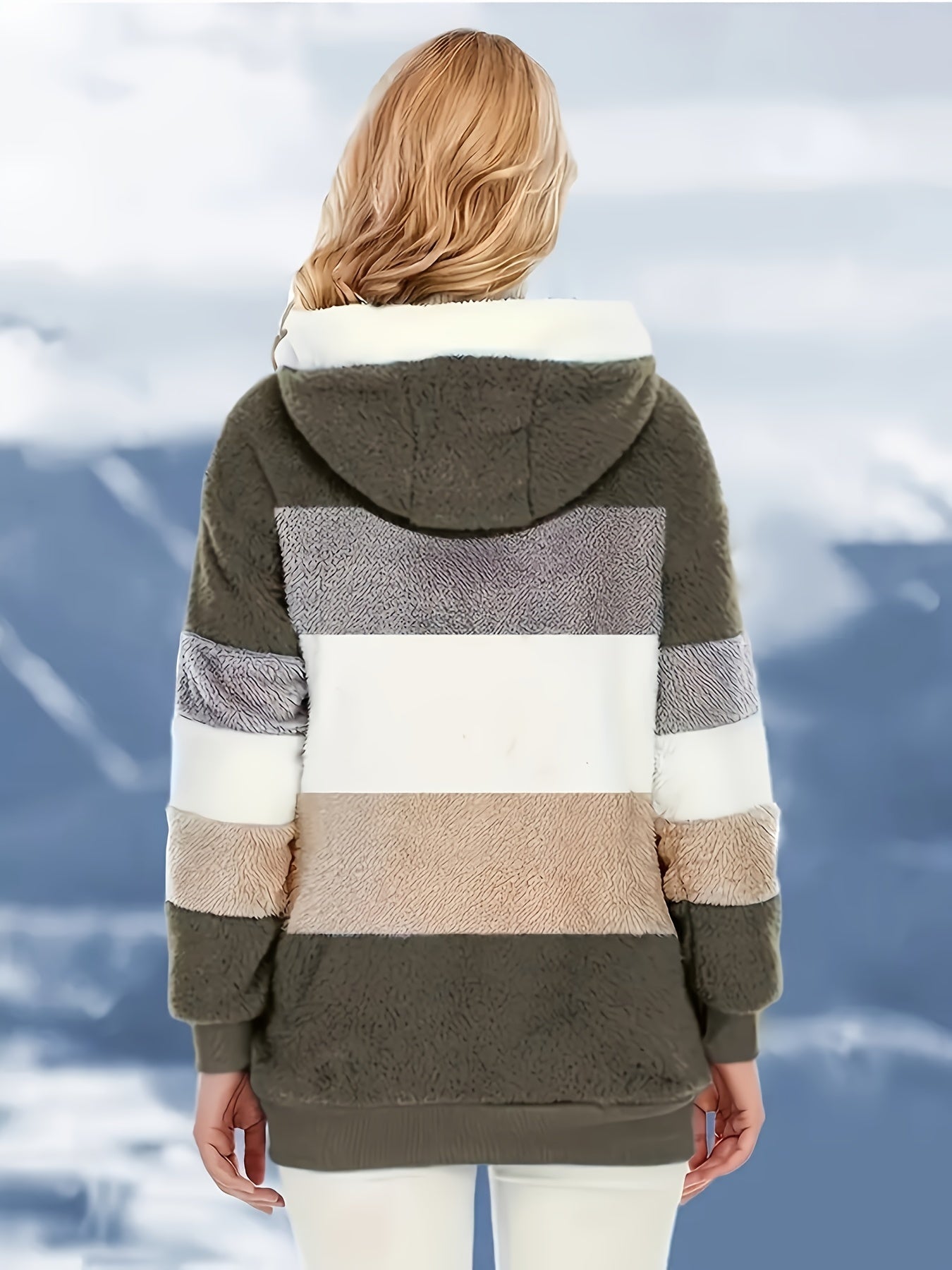 Modische Color Block Teddyjacke mit Reißverschluss