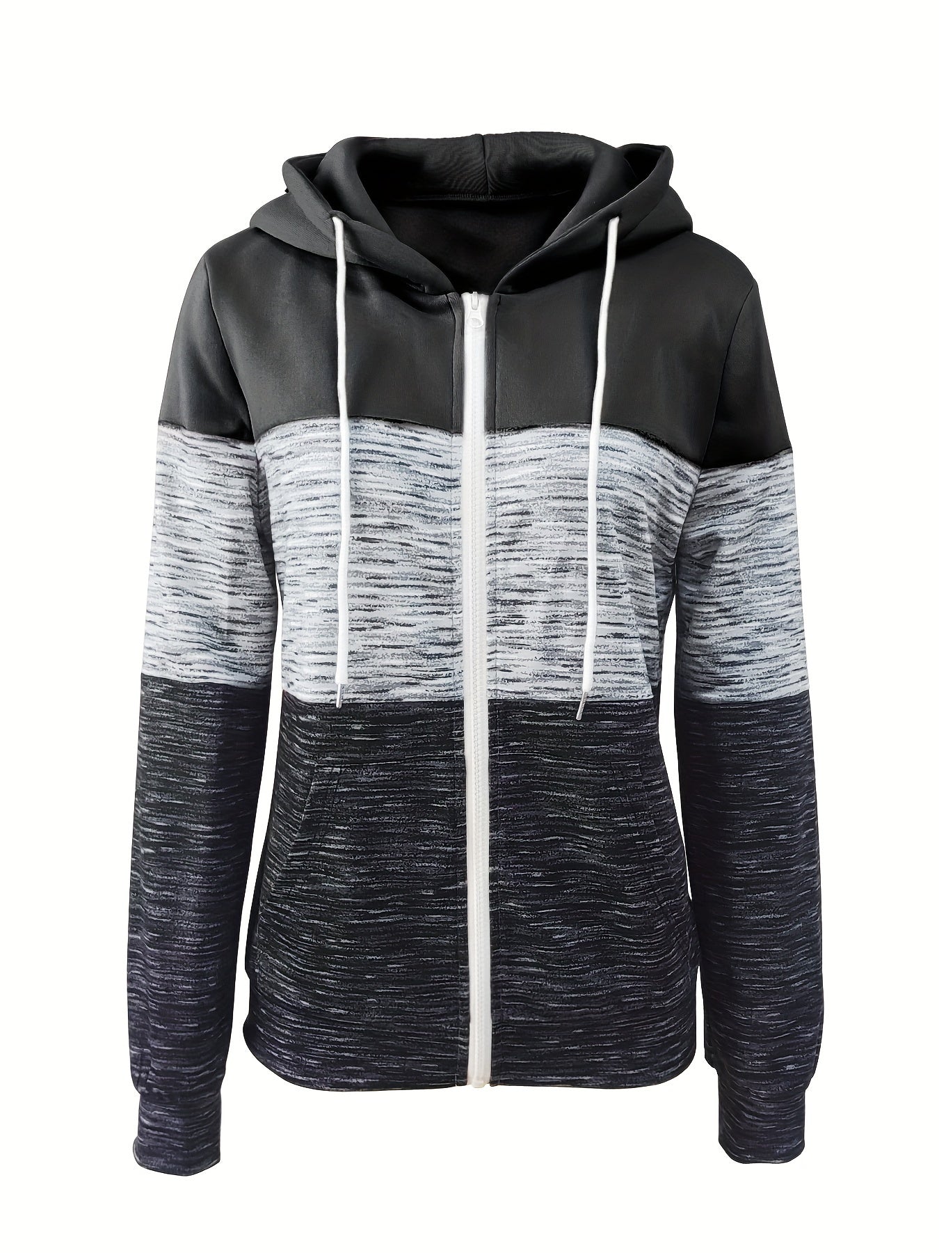 Colorblock Hoodie mit Reißverschluss Lässiges Damen Sweatshirt