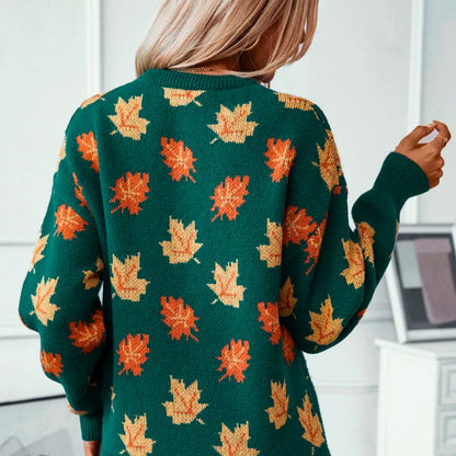 Trendiger Damen-Pullover mit gemütlichem Herbstblätter-Design