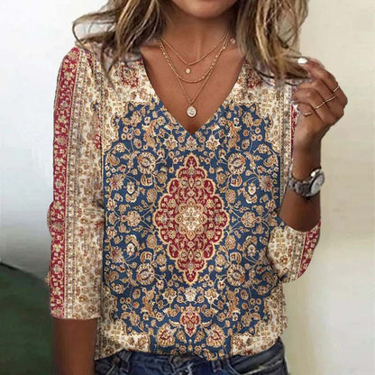 Vintage V-Ausschnitt Boho Style Langarmhemd