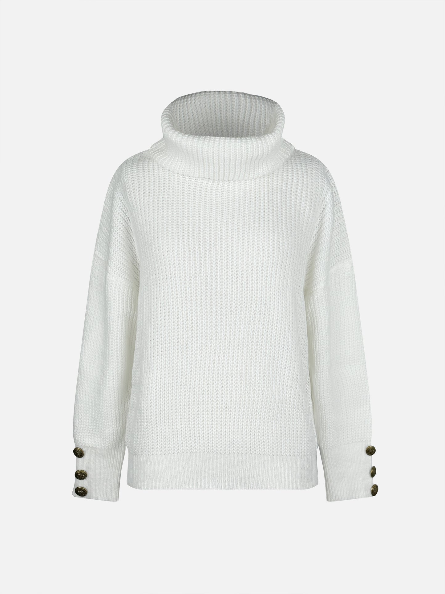 Eleganter Rollkragenpullover Damen mit Knopfdekor