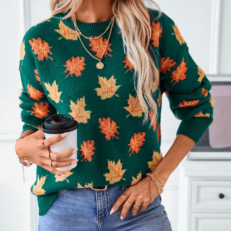 Trendiger Damen-Pullover mit gemütlichem Herbstblätter-Design