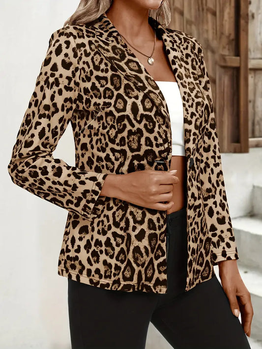 Clover | Stilvoller Leopardenprint Langarm-Blazer mit Reverskragen für Frauen