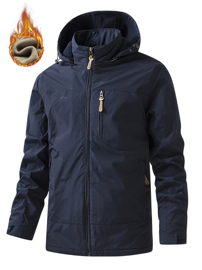 Mit Fleece gefütterte Outdoor-Jacke für Männer mit abnehmbarer Kapuze