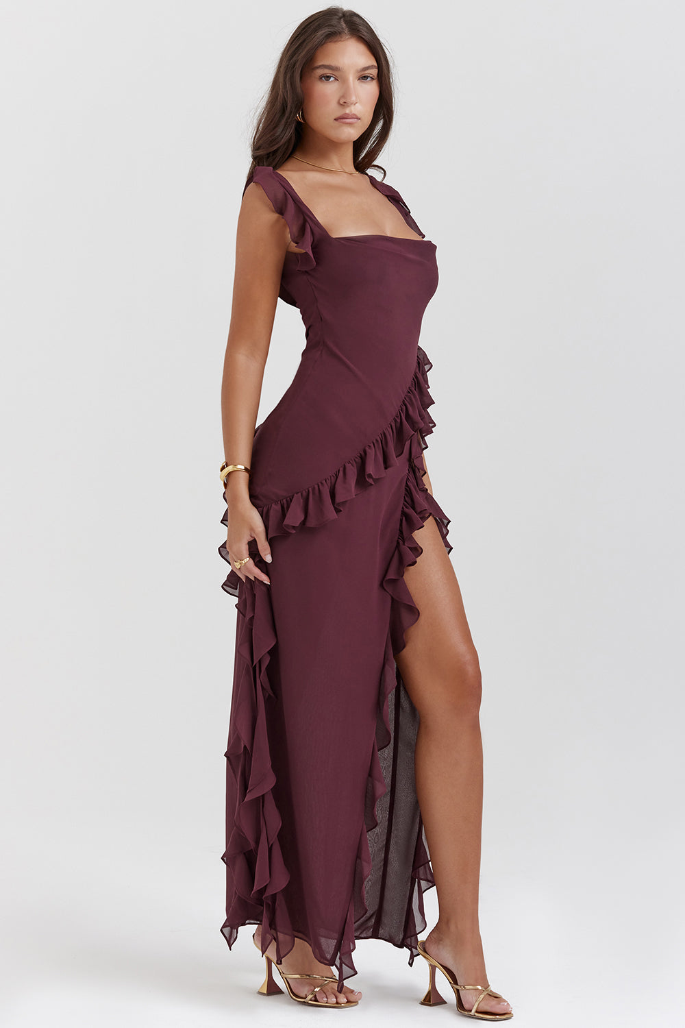 Kimberley | Elegantes Kleid mit seitlichem Schlitz und Rüschen