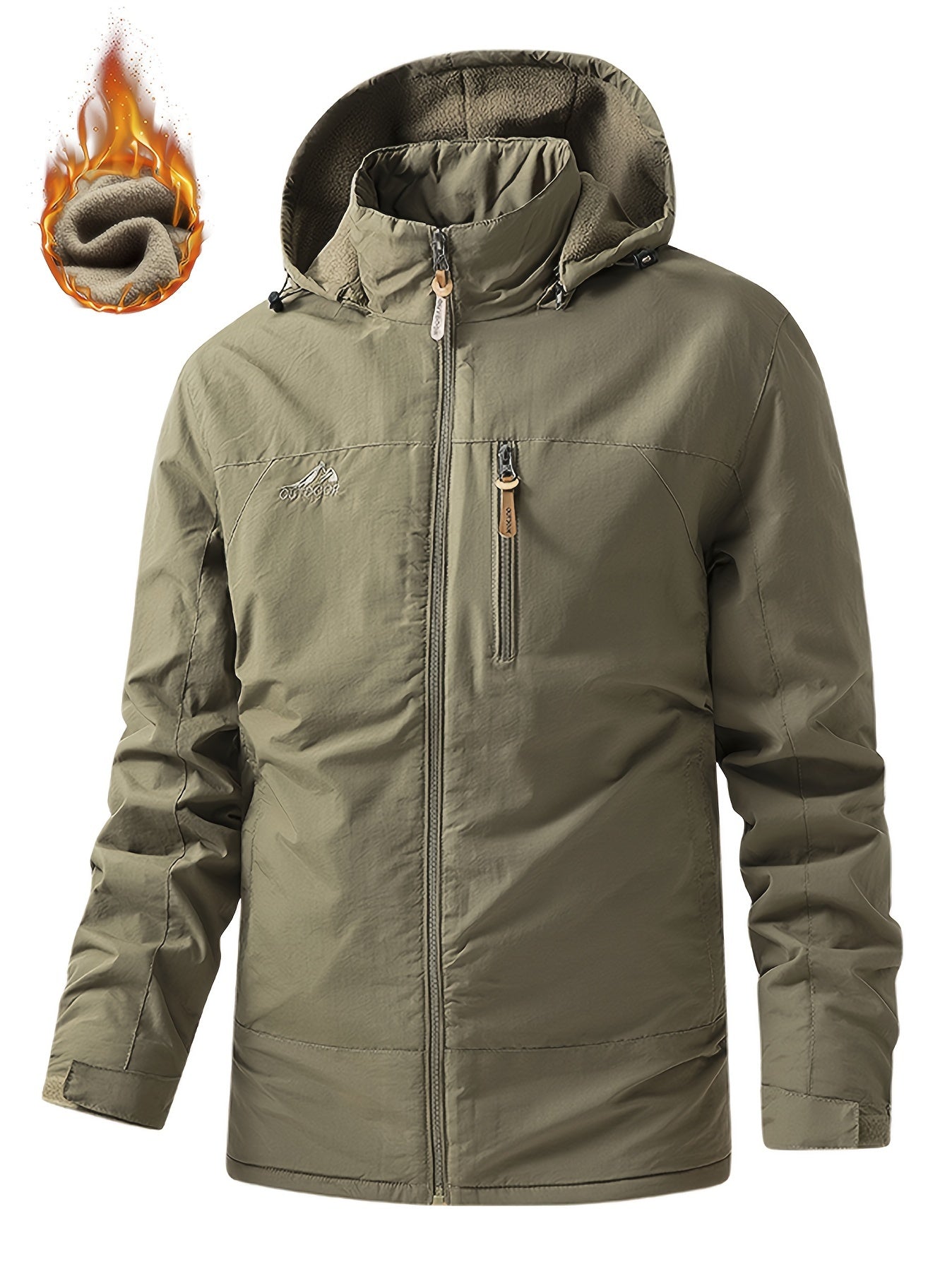 Mit Fleece gefütterte Outdoor-Jacke für Männer mit abnehmbarer Kapuze