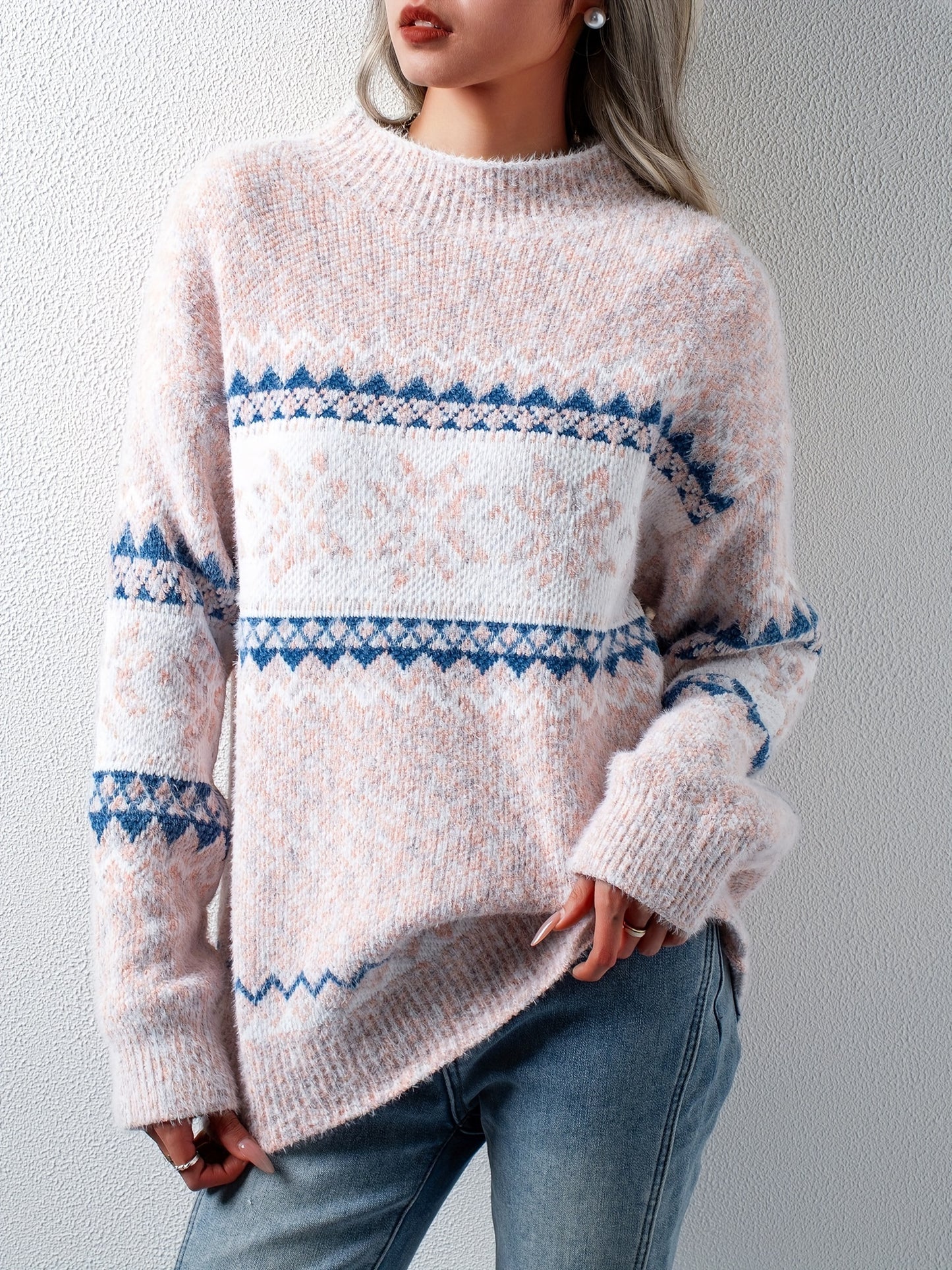 Niedlicher Damen-Pullover mit Schneeflocken-Muster