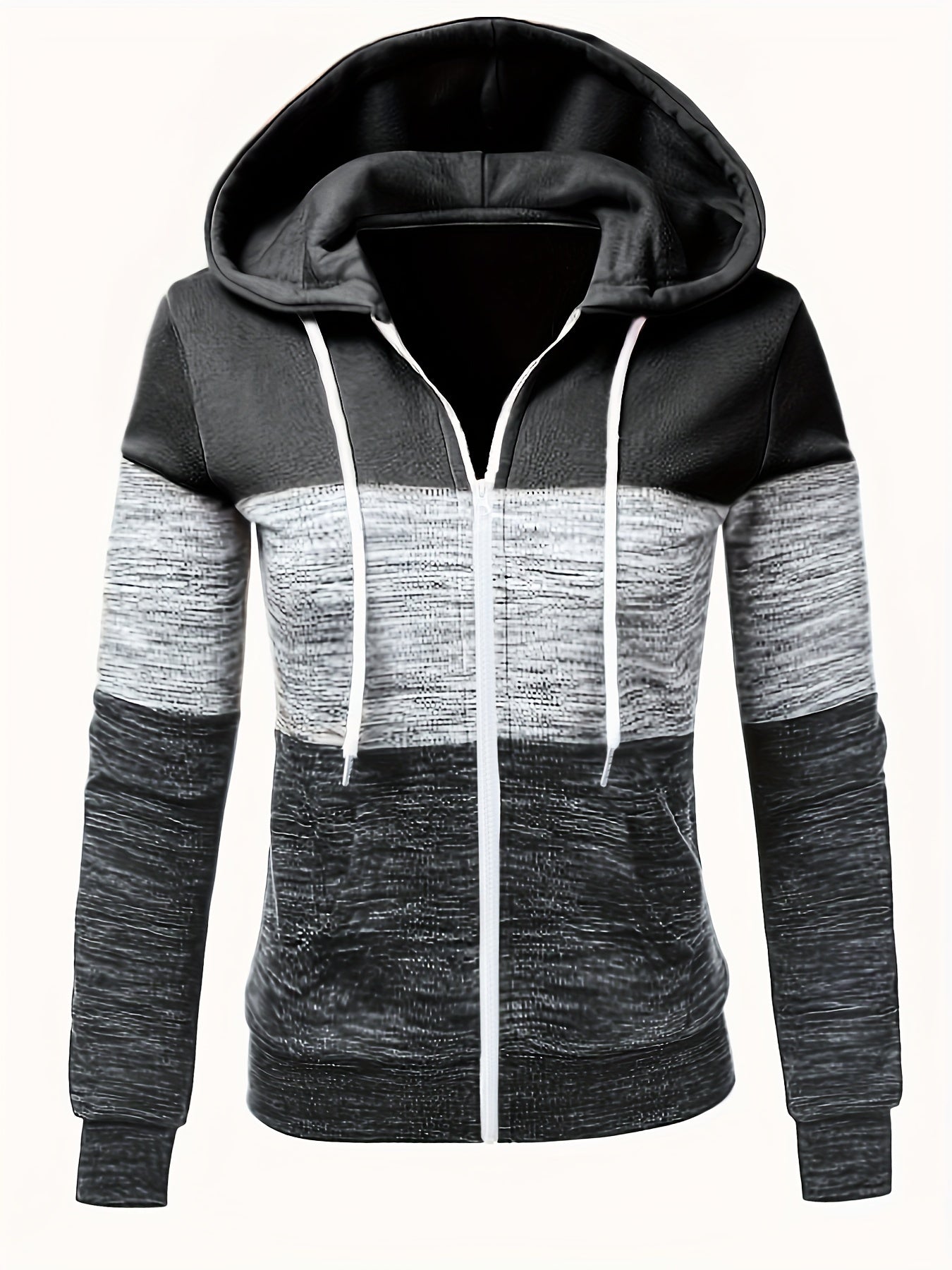 Colorblock Hoodie mit Reißverschluss Lässiges Damen Sweatshirt