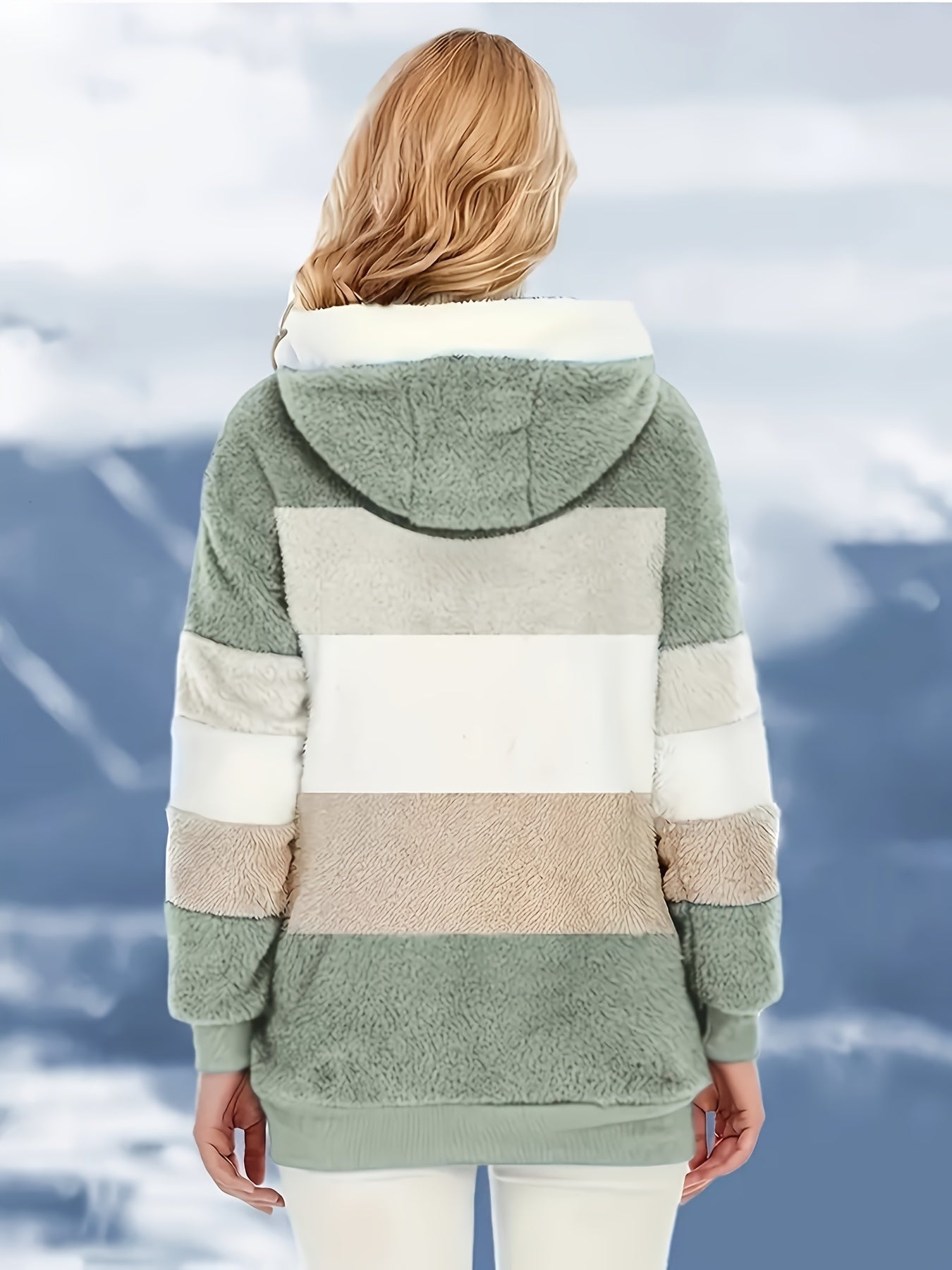 Modische Color Block Teddyjacke mit Reißverschluss