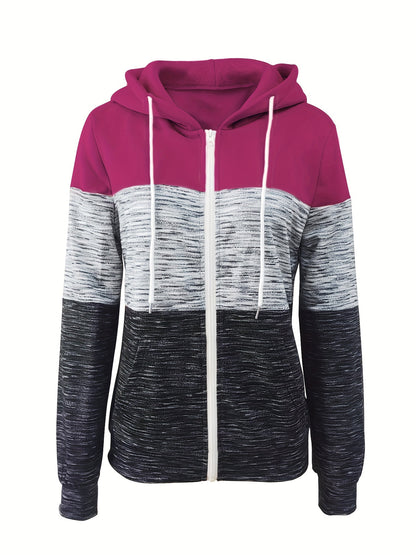 Colorblock Hoodie mit Reißverschluss Lässiges Damen Sweatshirt