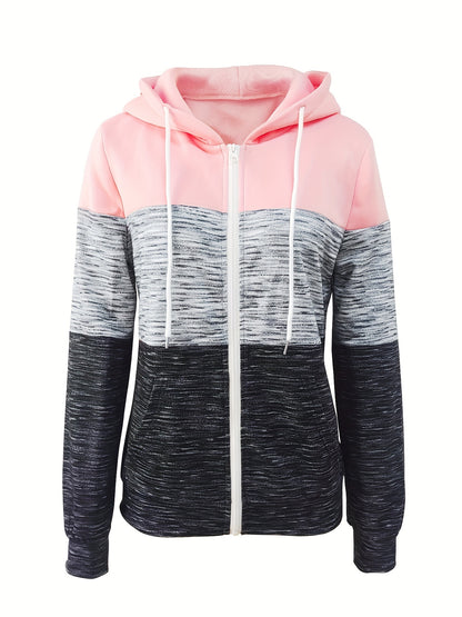 Colorblock Hoodie mit Reißverschluss Lässiges Damen Sweatshirt