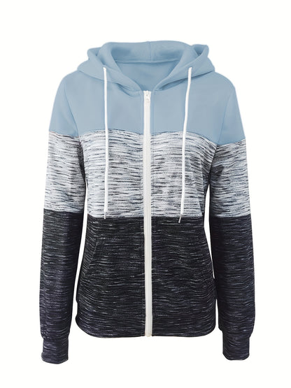 Colorblock Hoodie mit Reißverschluss Lässiges Damen Sweatshirt