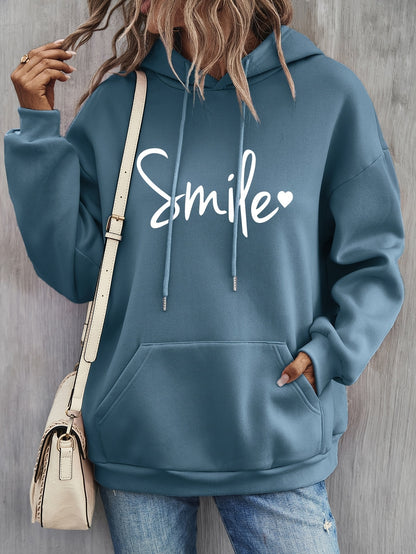 Schicker & gemütlicher Smile Print Hoodie mit Kordelzug für Frauen