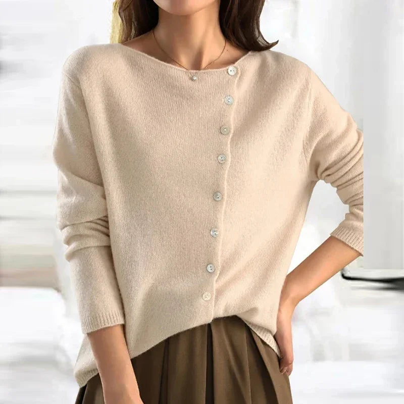 Trendiger asymmetrischer Pullover mit Knopfverschluss für Frauen