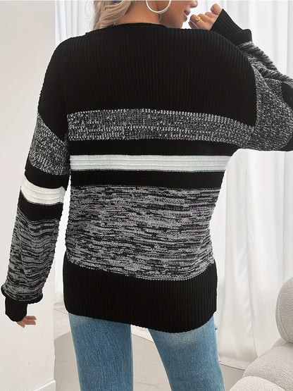 Trendy Chic Damen Strickpullover mit Streifendesign