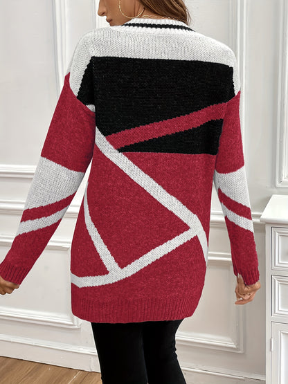 Modischer Color Block V-Ausschnitt Pullover