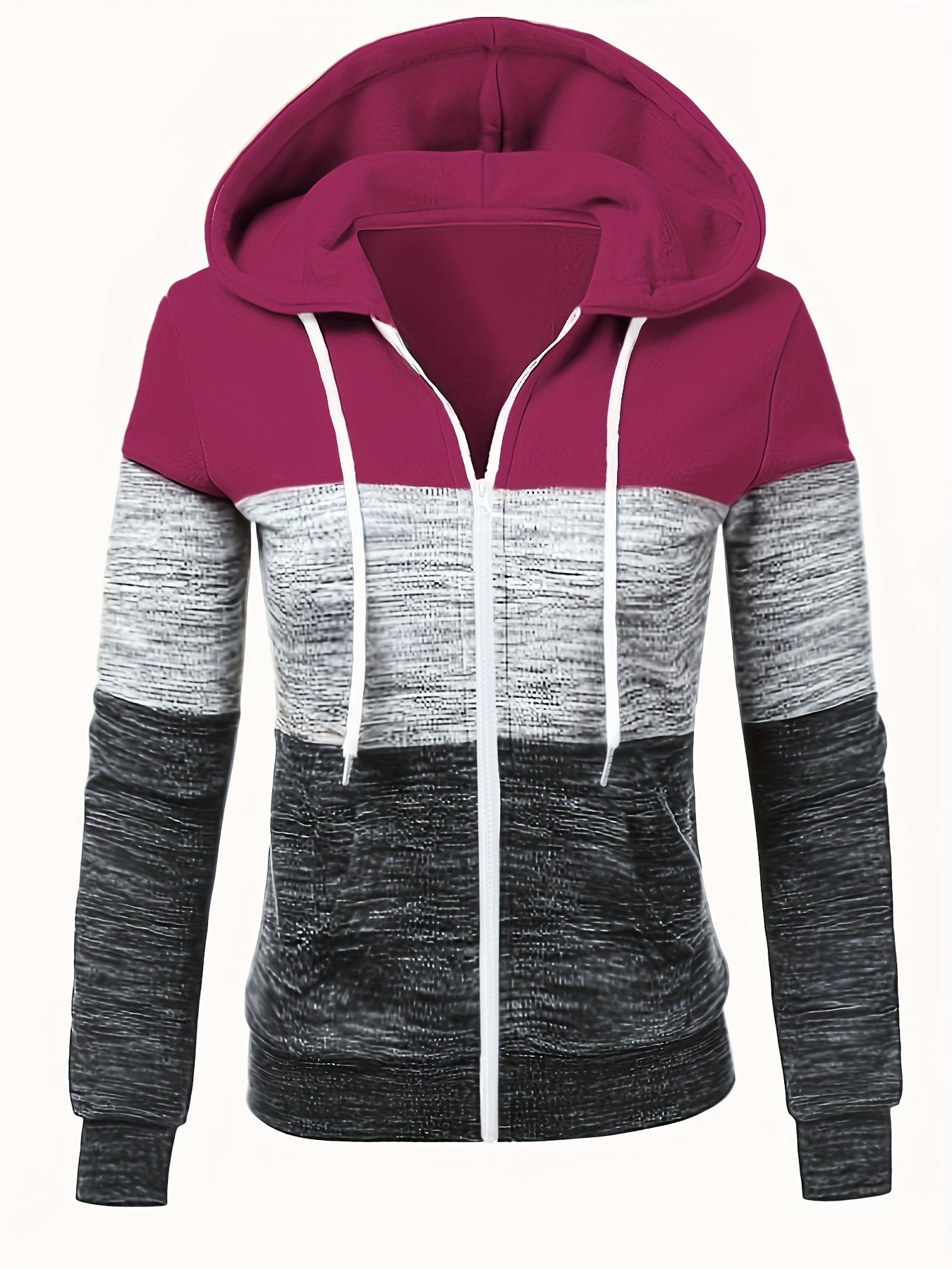 Colorblock Hoodie mit Reißverschluss Lässiges Damen Sweatshirt