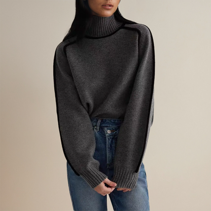 Luxuriöser Damen-Pullover mit Stehkragen und Kontrastdetails