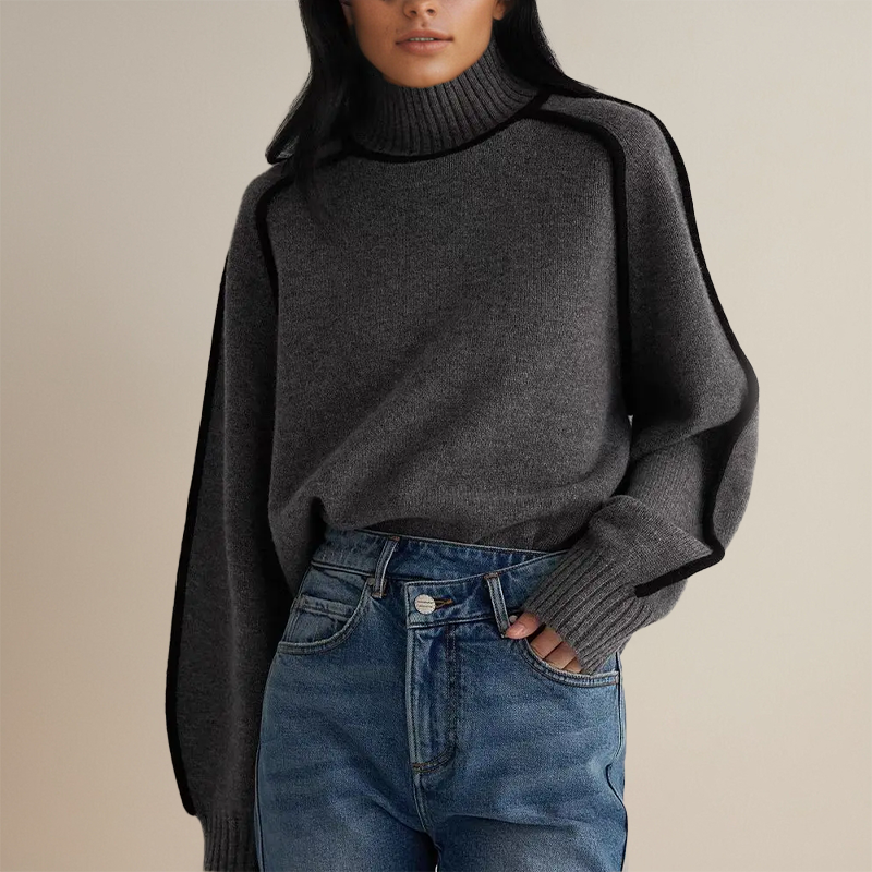 Luxuriöser Damen-Pullover mit Stehkragen und Kontrastdetails