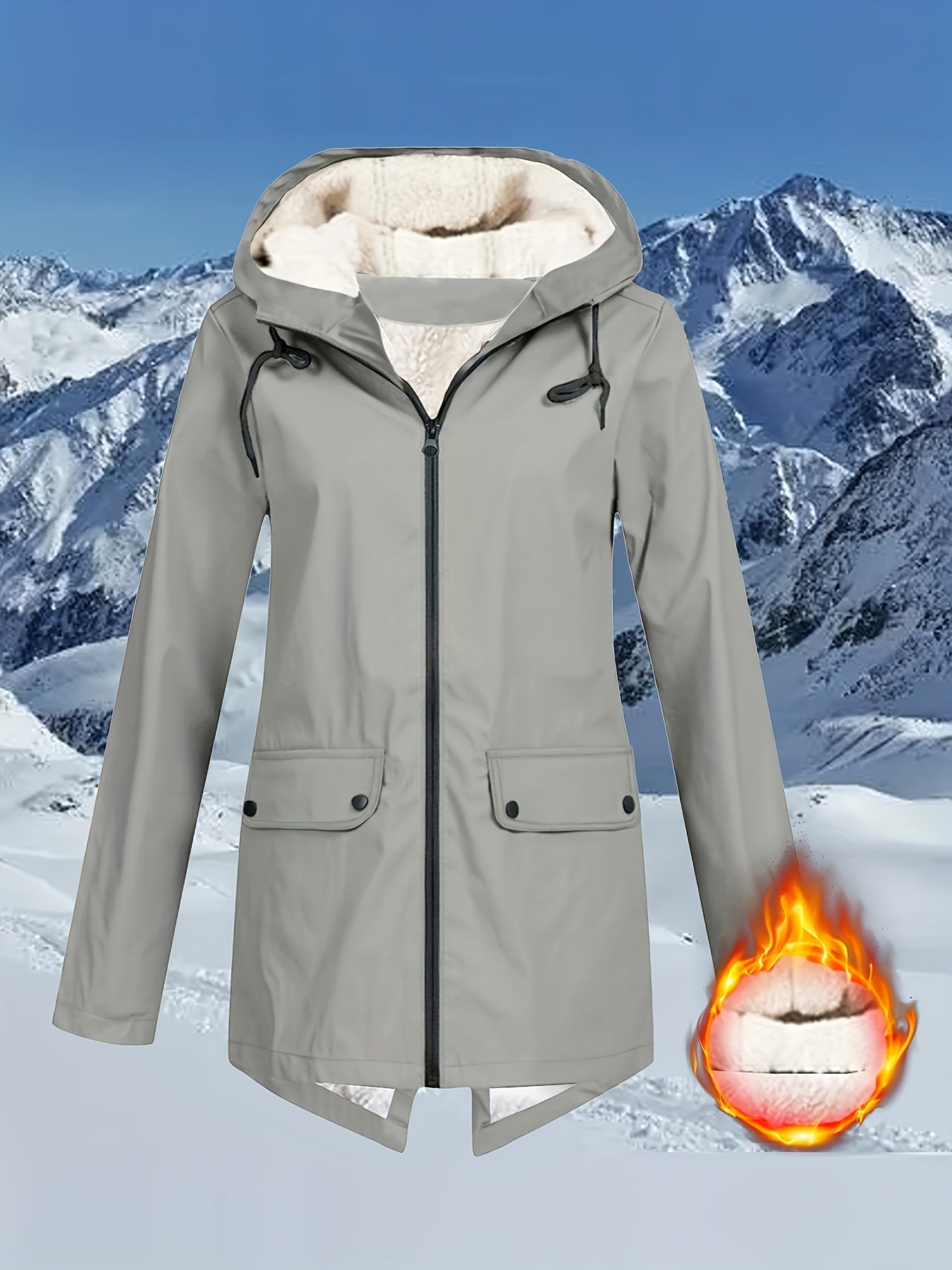 Reißverschluss-Hoodie-Jacke mit Klappentaschen – Lässige Windbreaker-Jacke mit Kordelzug