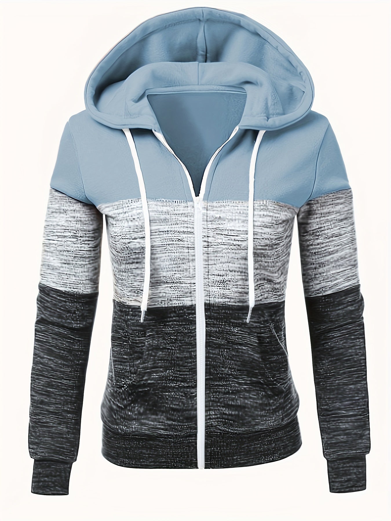 Colorblock Hoodie mit Reißverschluss Lässiges Damen Sweatshirt