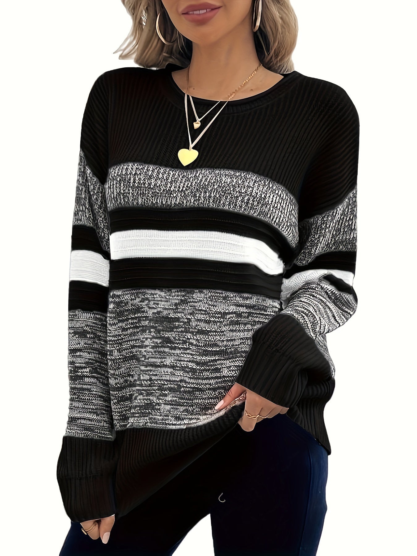 Trendy Chic Damen Strickpullover mit Streifendesign