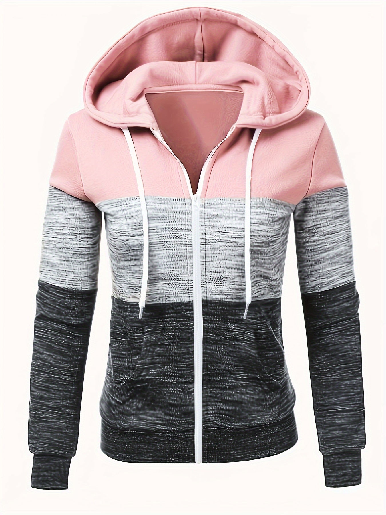 Colorblock Hoodie mit Reißverschluss Lässiges Damen Sweatshirt