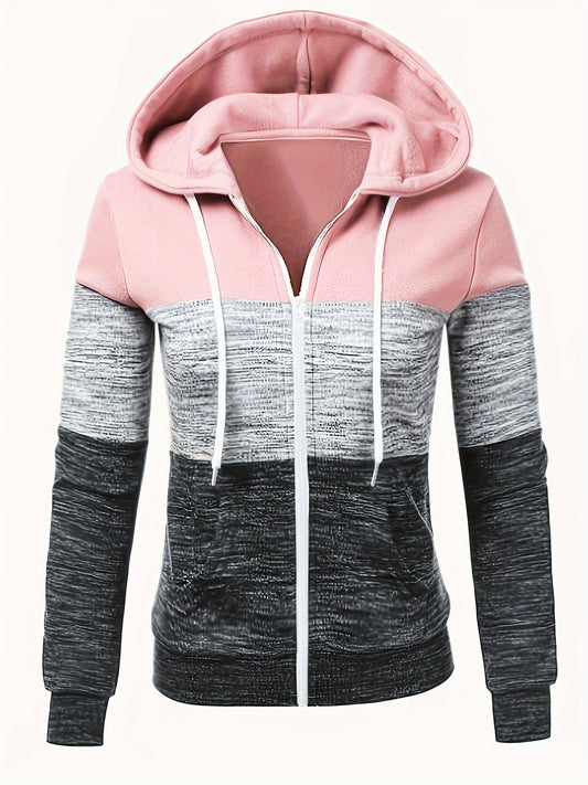 Colorblock Hoodie mit Reißverschluss Lässiges Damen Sweatshirt