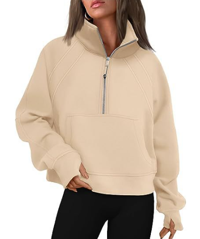 Trendiger Boxy-Winterpullover mit Halb-Reißverschluss und Kängurutasche