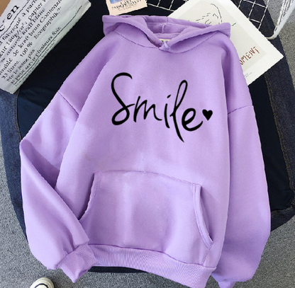 Schicker & gemütlicher Smile Print Hoodie mit Kordelzug für Frauen