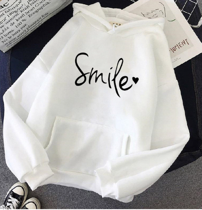 Schicker & gemütlicher Smile Print Hoodie mit Kordelzug für Frauen