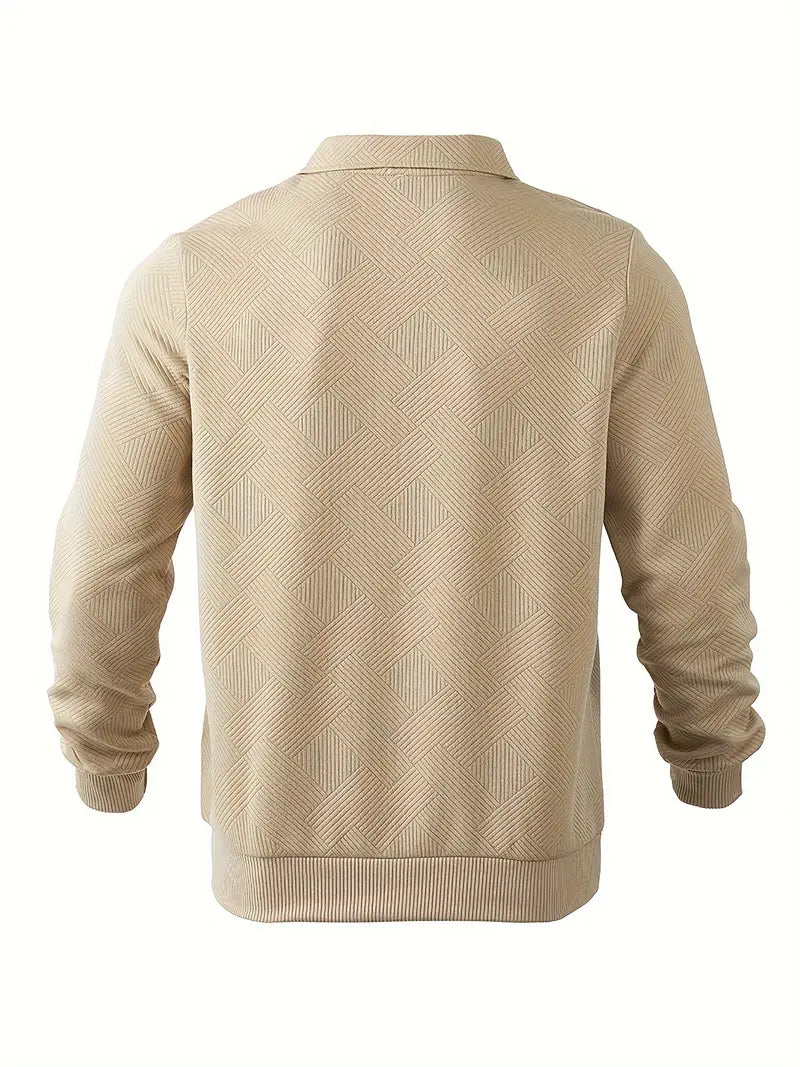 Herrenpullover mit Reißverschluss und geometrischem Muster im Vintage-Stil