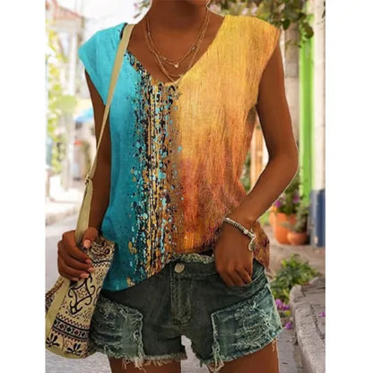 Ärmelloses Color Block Shirt im Boho-Stil