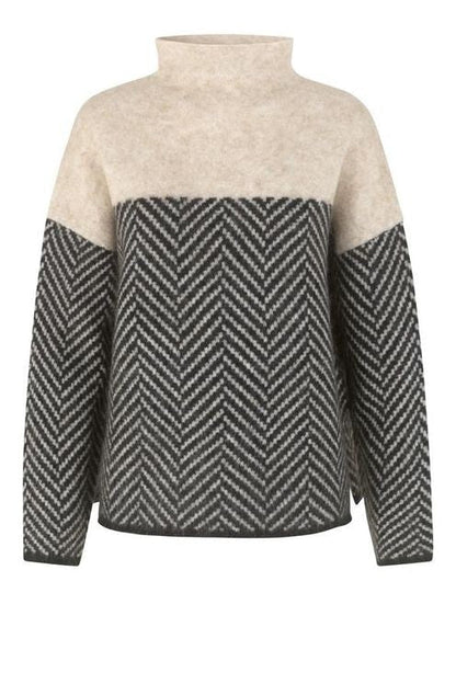 Luxuriöser Damen-Rollkragenpullover mit Zweifarbdesign