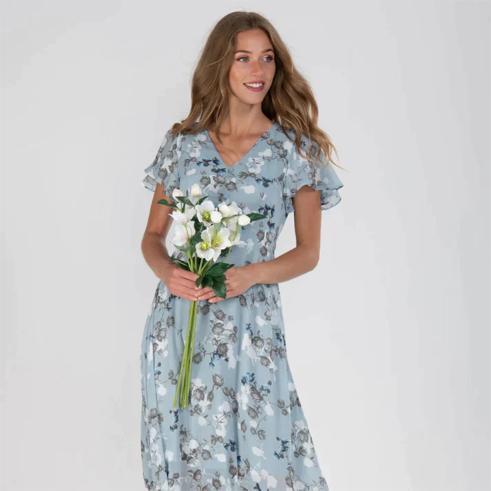 Dahlia Dress | Mühelos elegantes kurzärmeliges Kleid mit Blumenmuster