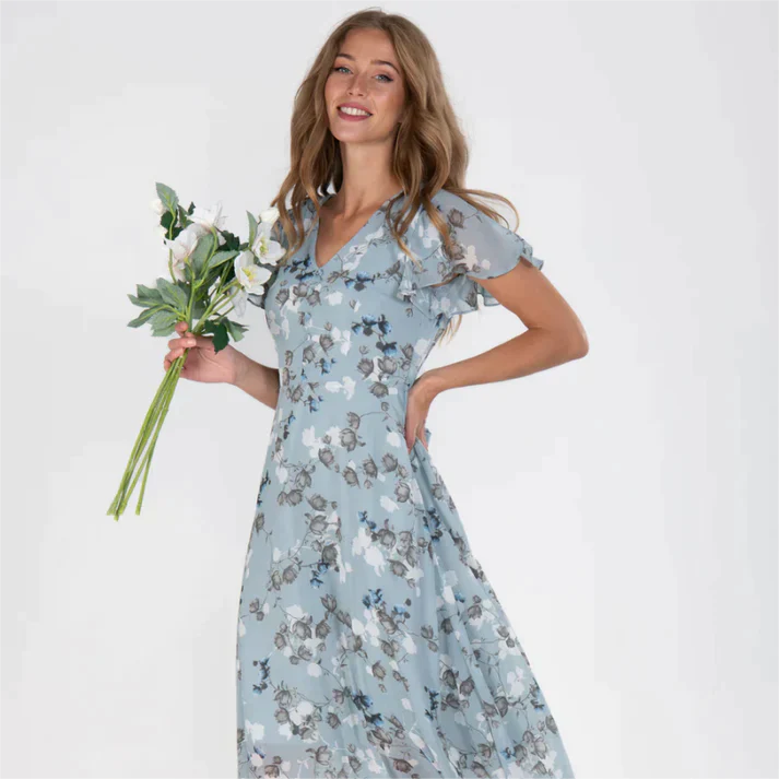 Dahlia Dress | Mühelos elegantes kurzärmeliges Kleid mit Blumenmuster