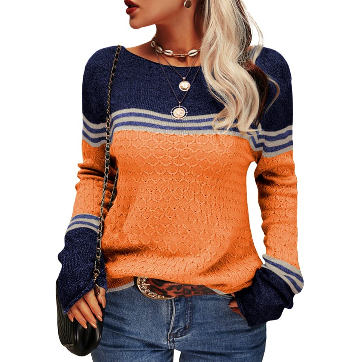 Stylischer, lässiger gestreifter Pullover für Frauen